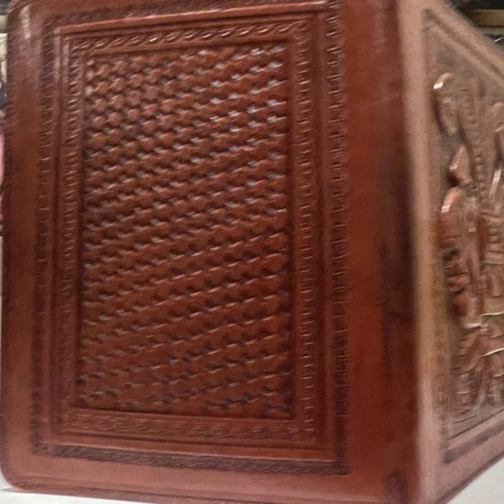 Vintage Tooled‎ Leather Portfolio with Mayan/Aztec Motifs